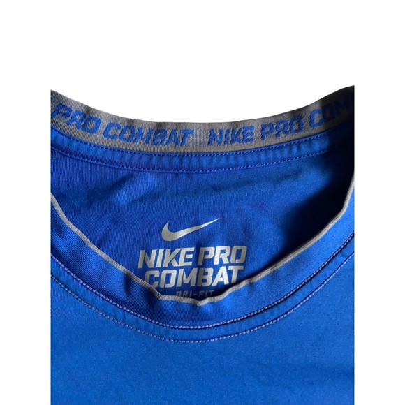 Nike Pro Combat Mens Dri Fit T-Shirt Size L Blue Fitted Short Sleeve Crewneck - Picture 6 of 12